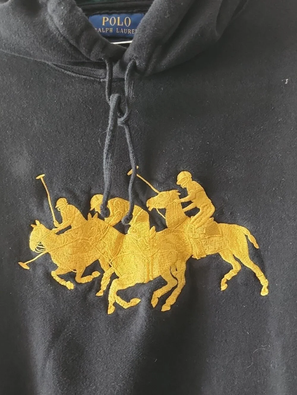 Polo Ralph Lauren Triple-Pony Fleece Hoodie Black Gold Men Sz Small Luxury Gem